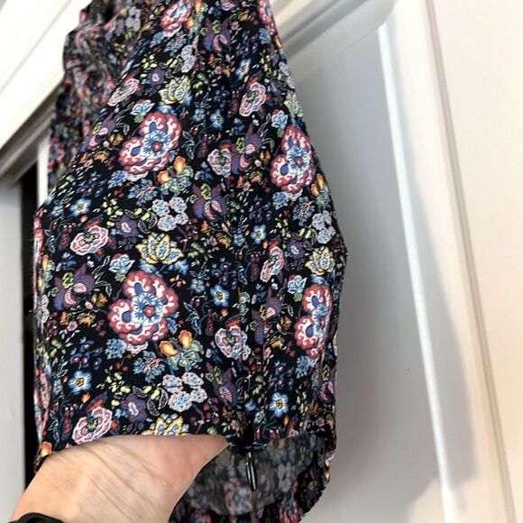 S, Frame Denim Floral Print One Shoulder Top with puff sleeve coastal blue multi - Picture 9 of 14